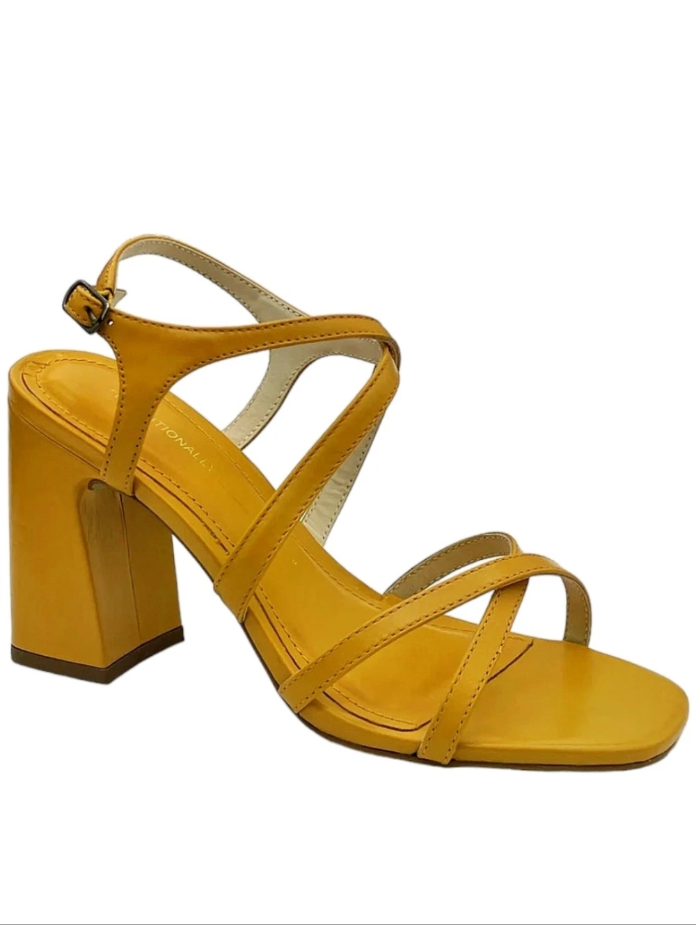 New INTENTIONALLY BLANK Leather Strappy Heeled Sandals Naples Manderin Orange 12